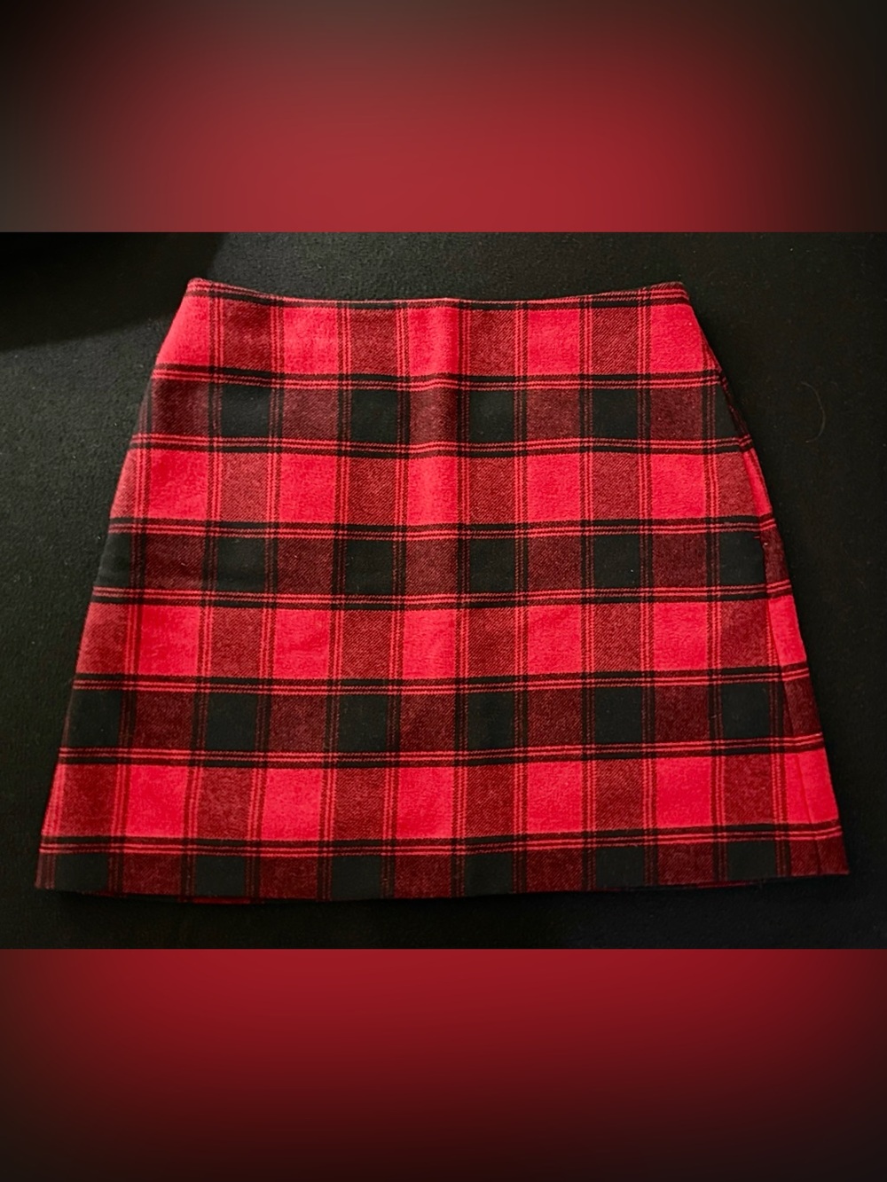 UNIQLO RED & BLACK PLAID WOOL-BLEND LINED SKIRT